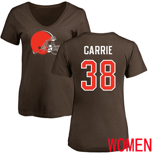 Cleveland Browns T J Carrie Women Brown Jerse #38 NFL Football Name and Number Logo T Shirt->nfl t-shirts->Sports Accessory
